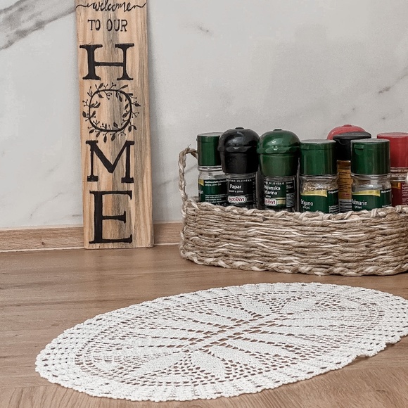 Oval White Knit Tablecloth, Table Linens, Tablecloth Crochet, Embroidered Runner - Picture 2 of 10